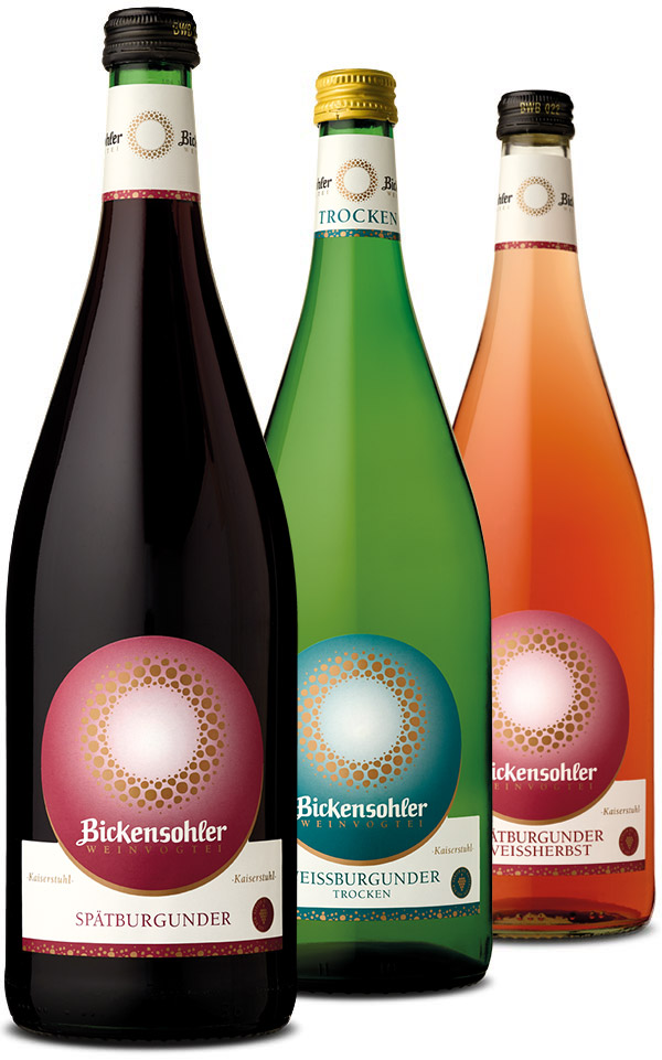 Literflaschen - Bickensohler Burgunders Kaiserstuhl Heimat Vogtsburg Grauen des Weinvogtei 